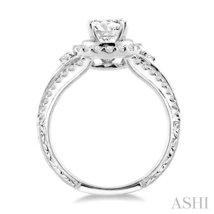 1 Ctw Diamond Engagement Ring with 1/2 Ct Round Cut Center Stone in 14K White Gold