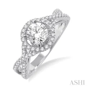 1 Ctw Diamond Engagement Ring with 5/8 Ct Round Cut Center Stone in 14K White Gold