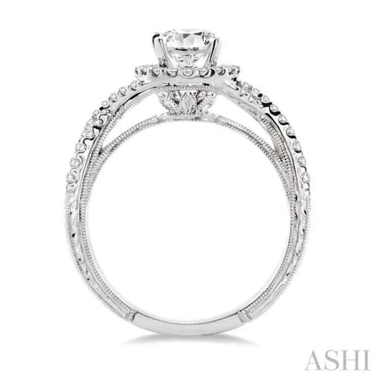 1 Ctw Diamond Engagement Ring with 5/8 Ct Round Cut Center Stone in 14K White Gold