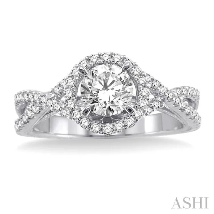 1 Ctw Diamond Engagement Ring with 5/8 Ct Round Cut Center Stone in 14K White Gold