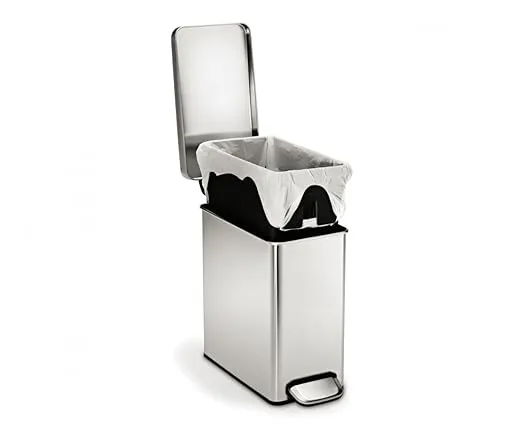 10 Liter / 2.6 Gallon Stainless Steel Bathroom Slim Profile Trash Can, Brushed Stainless Steel