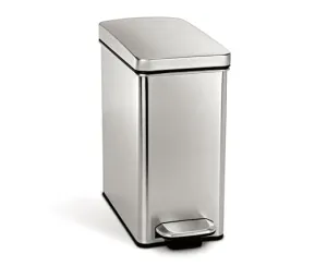 10 Liter / 2.6 Gallon Stainless Steel Bathroom Slim Profile Trash Can, Brushed Stainless Steel