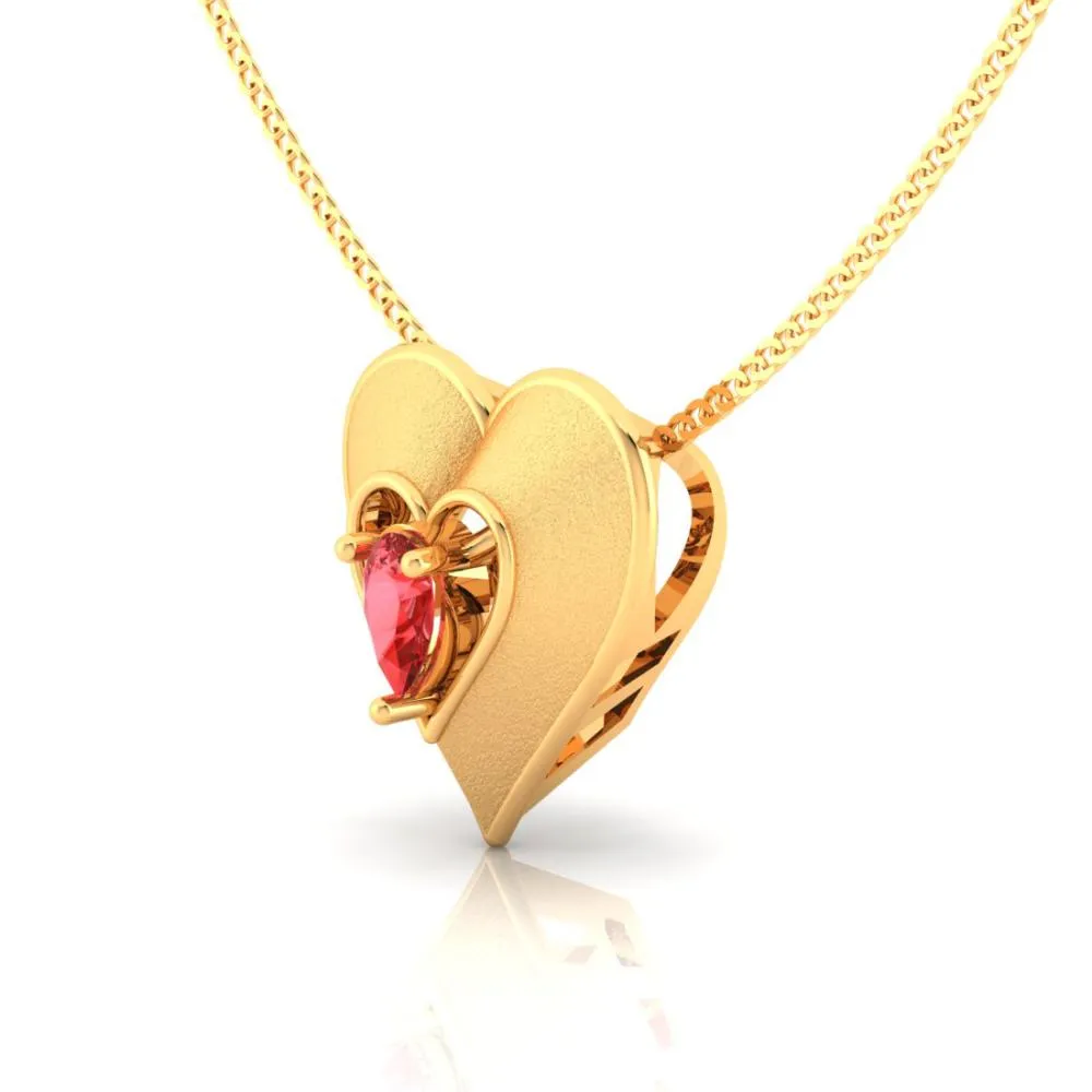 22k Heart Shaped Gold Pendant With A Red Stone In The Middle