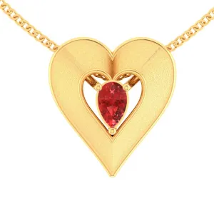 22k Heart Shaped Gold Pendant With A Red Stone In The Middle