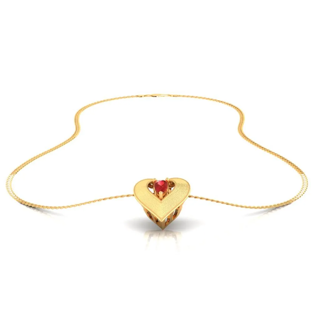 22k Heart Shaped Gold Pendant With A Red Stone In The Middle