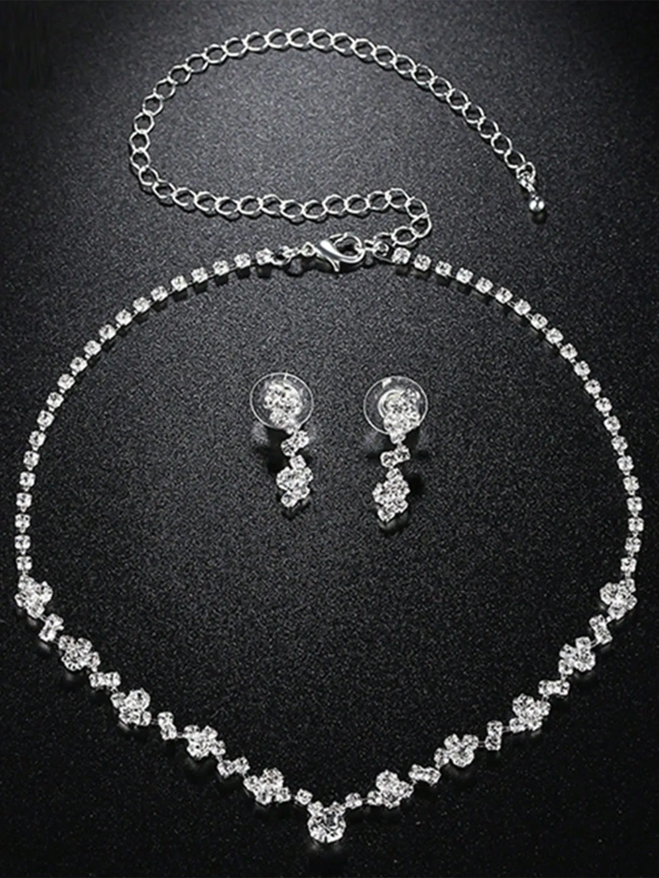 3pcs Fashionable Elegant Shiny Rhinestone Necklace And Earrings Set, Bridal Jewelry Women Wedding Dress Accessories