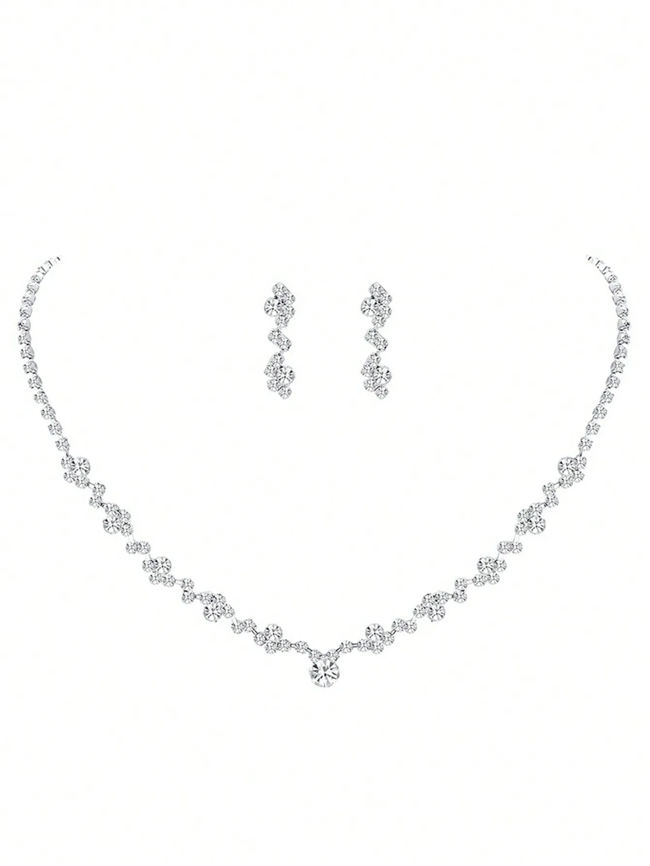 3pcs Fashionable Elegant Shiny Rhinestone Necklace And Earrings Set, Bridal Jewelry Women Wedding Dress Accessories