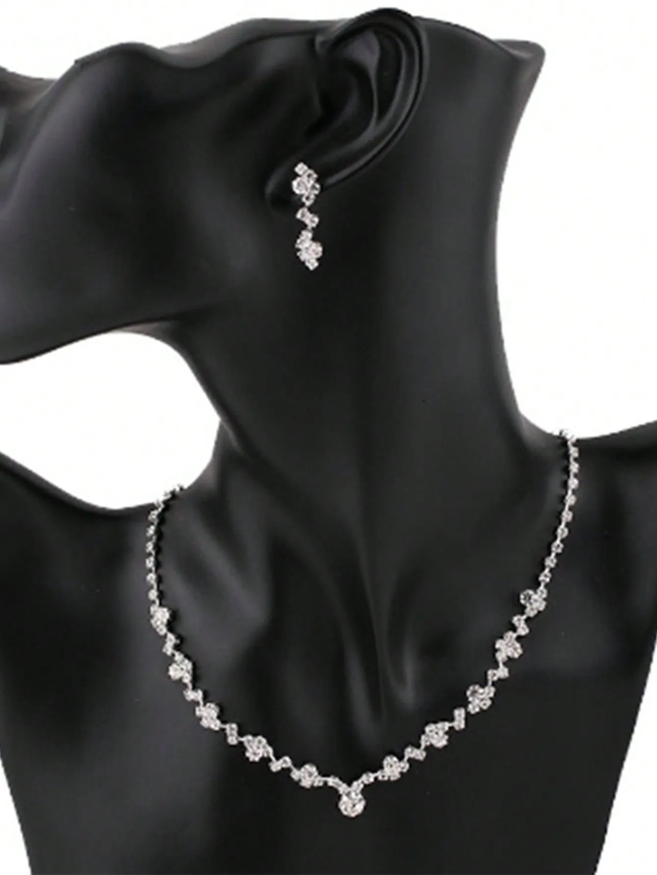 3pcs Fashionable Elegant Shiny Rhinestone Necklace And Earrings Set, Bridal Jewelry Women Wedding Dress Accessories