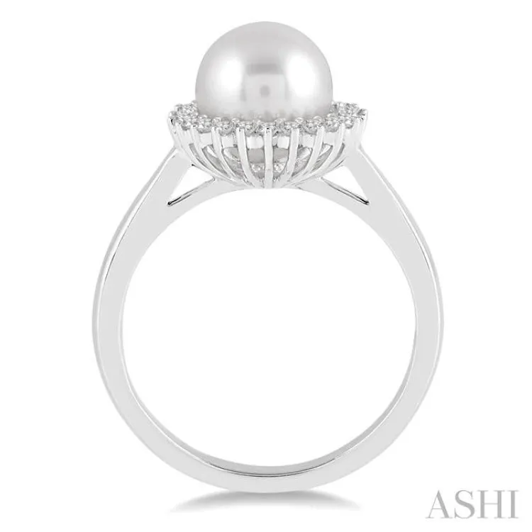 8x8 MM Cultured Pearl and 1/5 Ctw Round Cut Diamond Ring in 14K White Gold