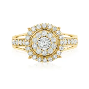 9ct Yellow and White Gold Round Cut with 1 CARAT tw of Diamonds Ring