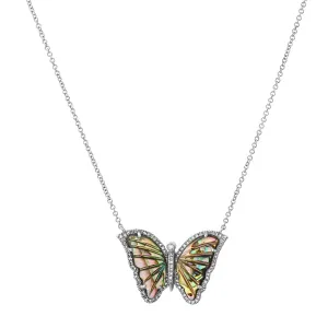 Alluring Abalone Shell & Diamond Butterfly Necklace