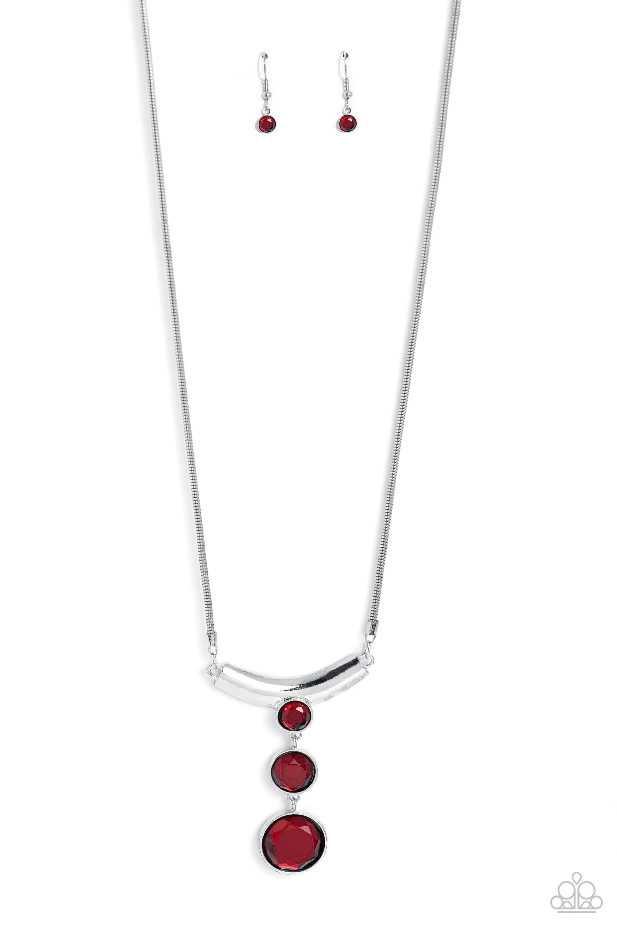 Alluring Andante - Red - Rhinestone Cascade Paparazzi Silver Necklace