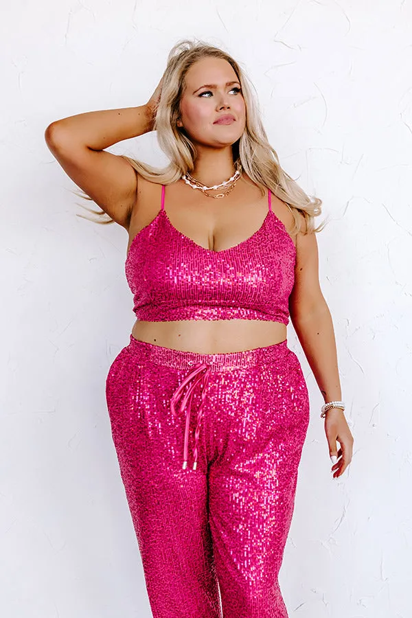 Alluring Avenue Sequin Crop Top in Fuchsia Curves