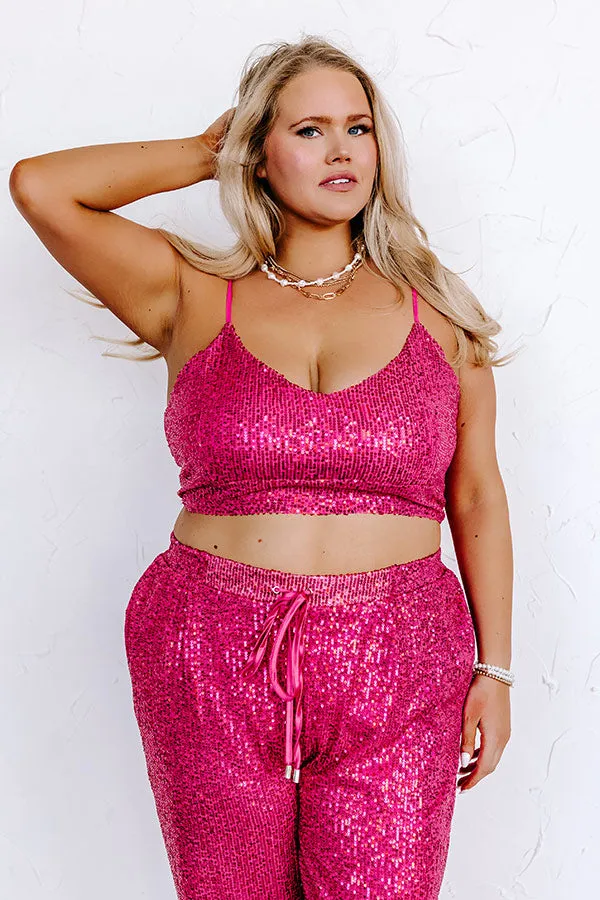 Alluring Avenue Sequin Crop Top in Fuchsia Curves