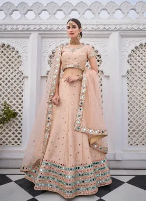 Alluring Peach Color Silk Base Lehenga Choli