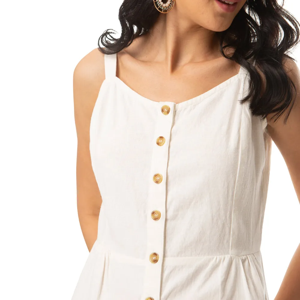 Alluring White Buttoned Dress