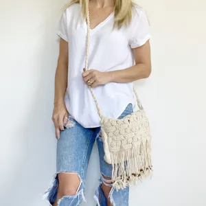 American Eagle Boho Fringe Braided Crossbody Bag