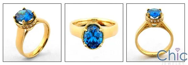 Anniversary 2.5 Oval Bright Blue Cubic Zirconia Cz Ring