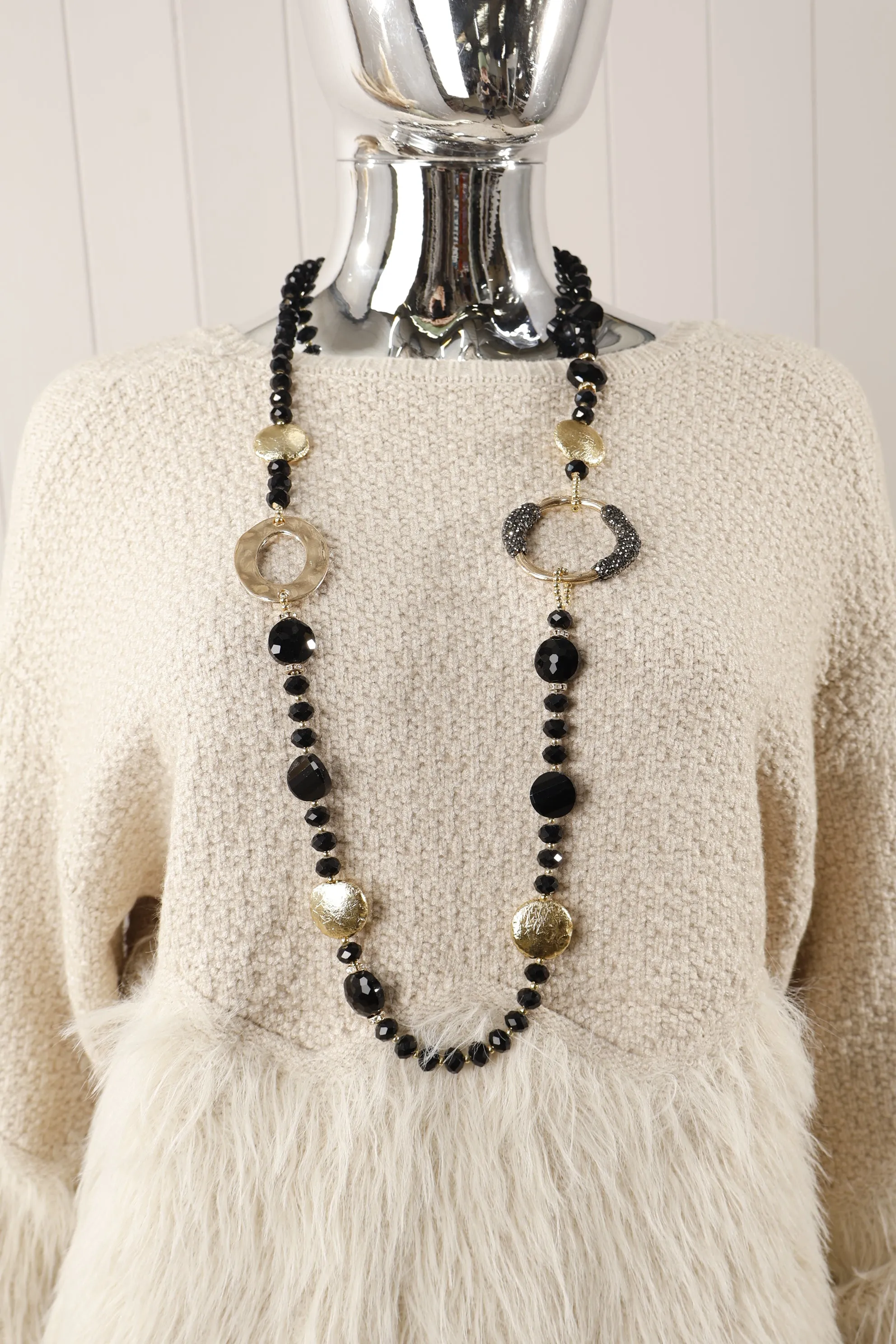 Anthea Long Strand Necklace Blk/Gold