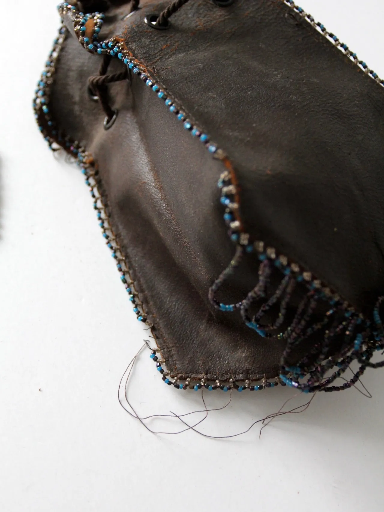 antique beaded leather pouch