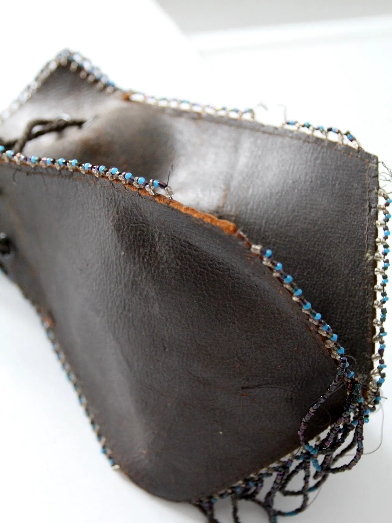 antique beaded leather pouch