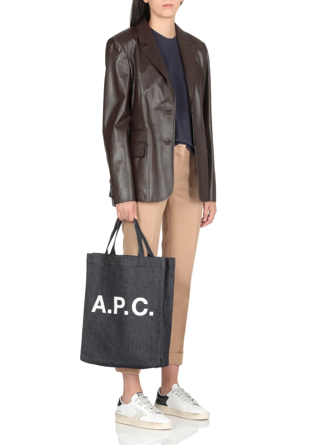 A.P.C. Logo Print Denim Tote Bag