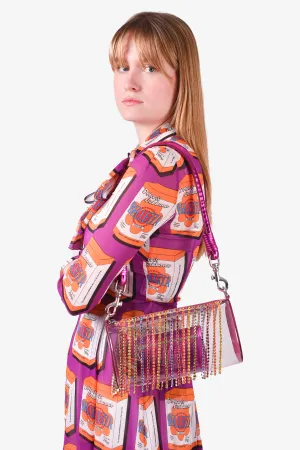 Area Pink/PVC Crystal Fringe Shoulder Bag with Attached Wallet