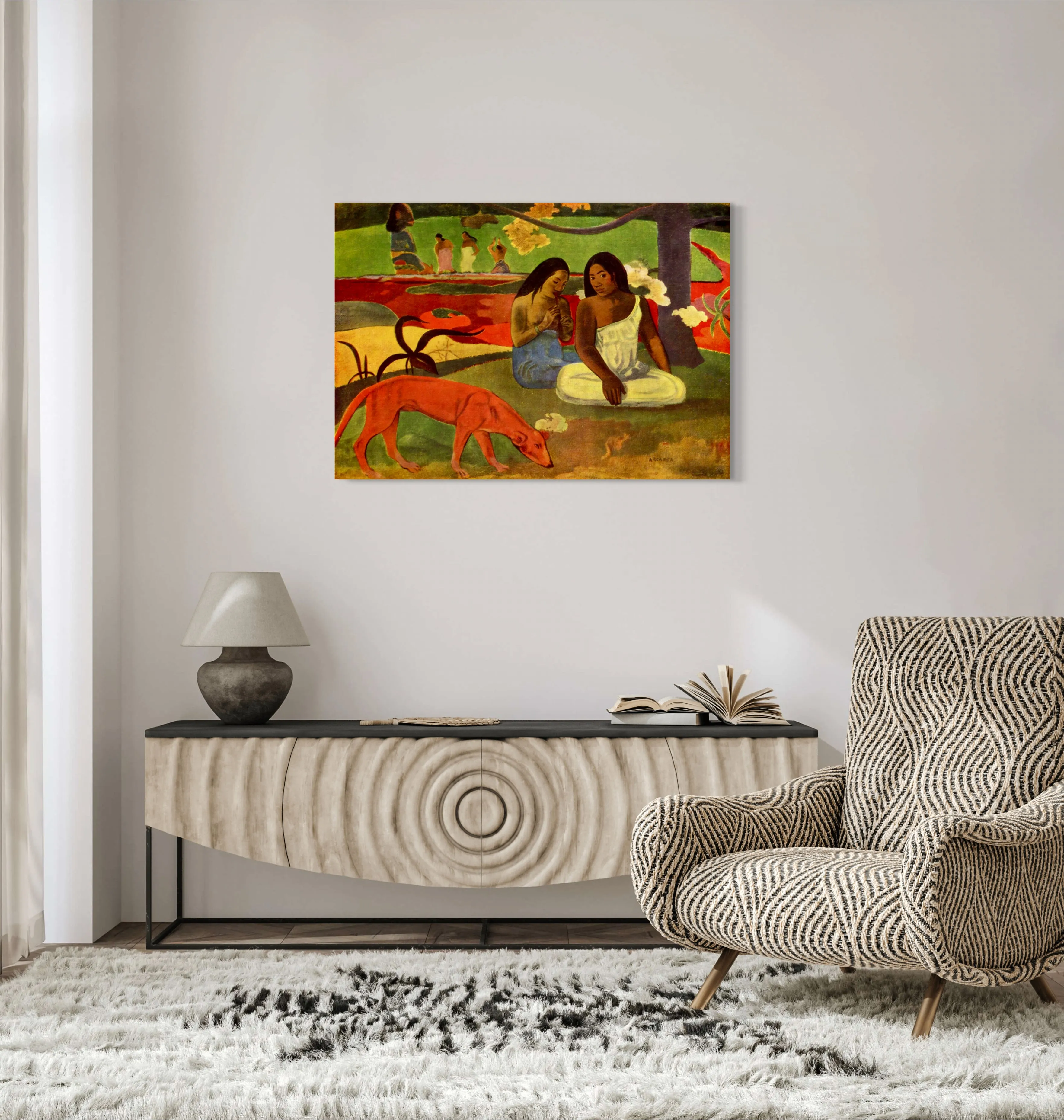 Arearea - Painted by Paul Gauguin - Circa. 1892. High Quality Polyester Cotton Canvas Print. Ready to be Framed or Mounted. Available in One Large Size. 70cm X 100cm. Stretched Canvas Option Available in One (1) Large Size - 70cm x 100cm.