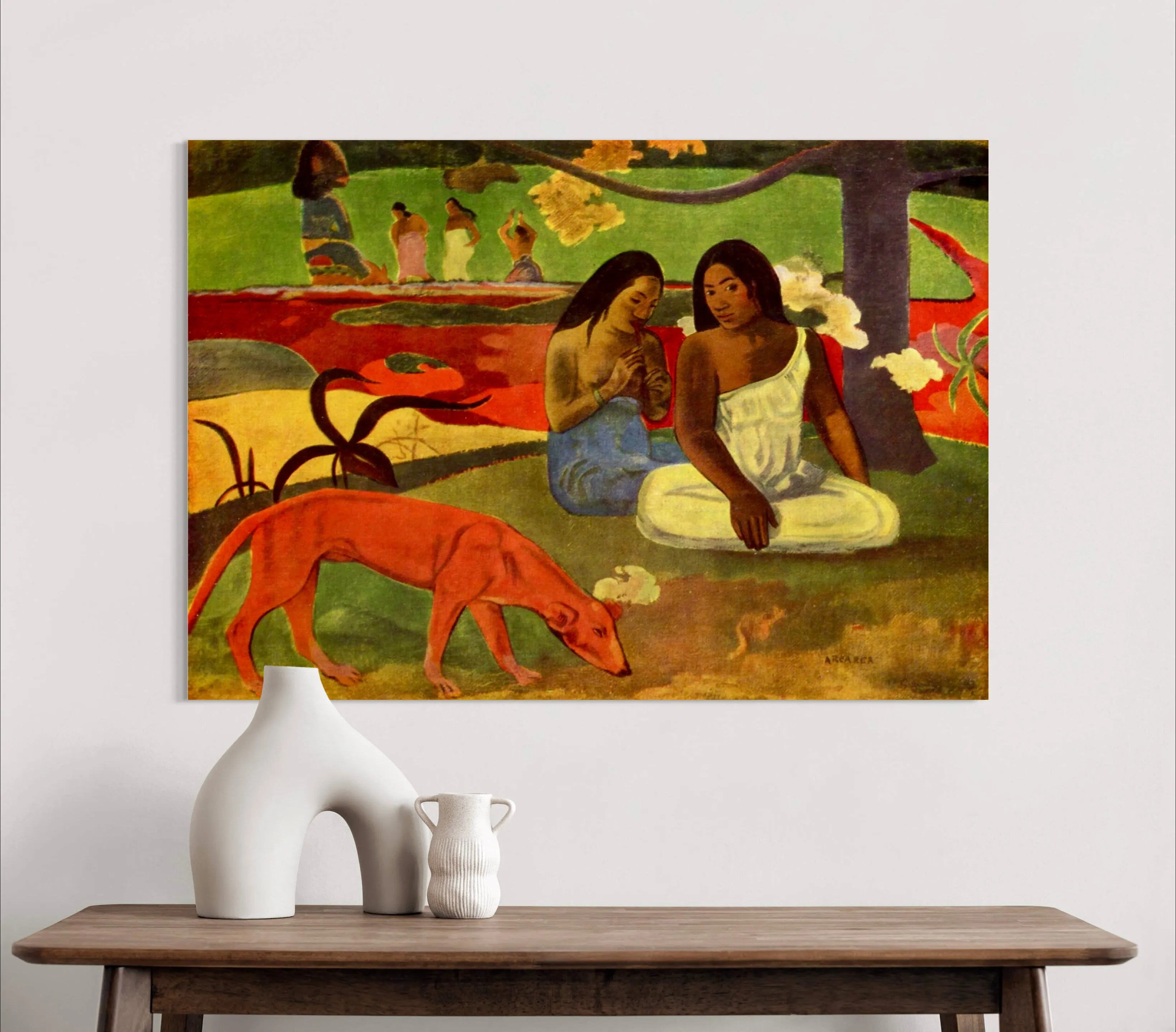 Arearea - Painted by Paul Gauguin - Circa. 1892. High Quality Polyester Cotton Canvas Print. Ready to be Framed or Mounted. Available in One Large Size. 70cm X 100cm. Stretched Canvas Option Available in One (1) Large Size - 70cm x 100cm.