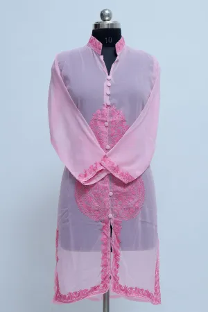 Baby Pink Colour Georgette Kashmiri Aari Work Designer Tunics