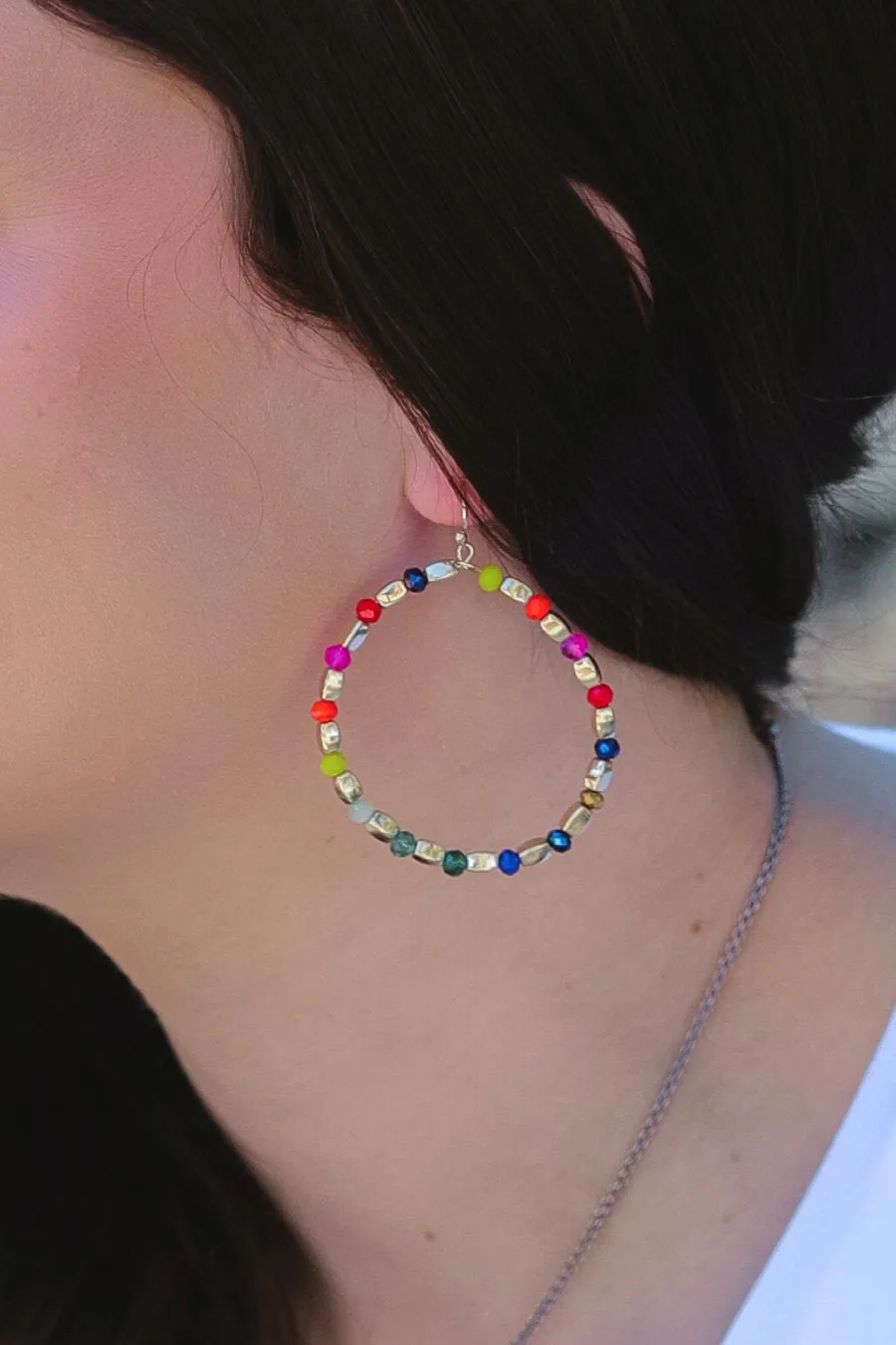 Beaded Colorful Hoop Earrings