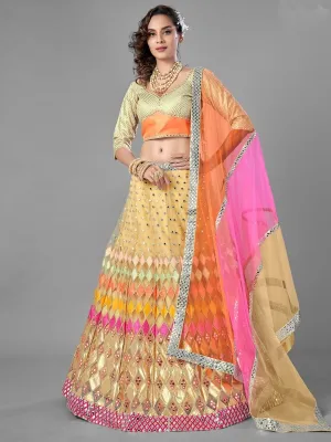 Beige Net Partywear Lehenga Choli