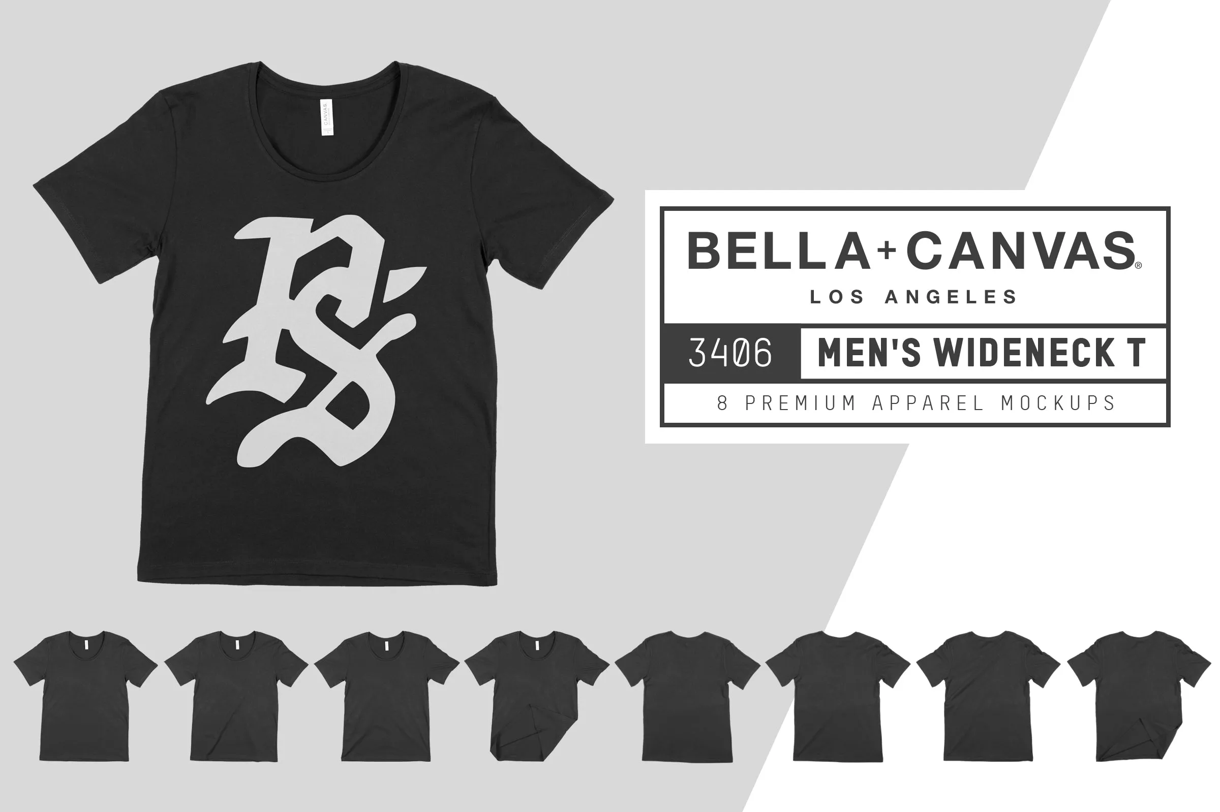 Bella   Canvas 3406 Men's Wide Neck T-Shirt Mockups