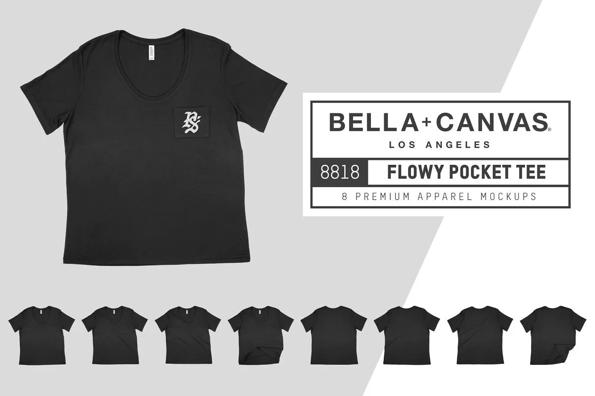 Bella   Canvas 8818 Flowy Pocket T-Shirt Mockups