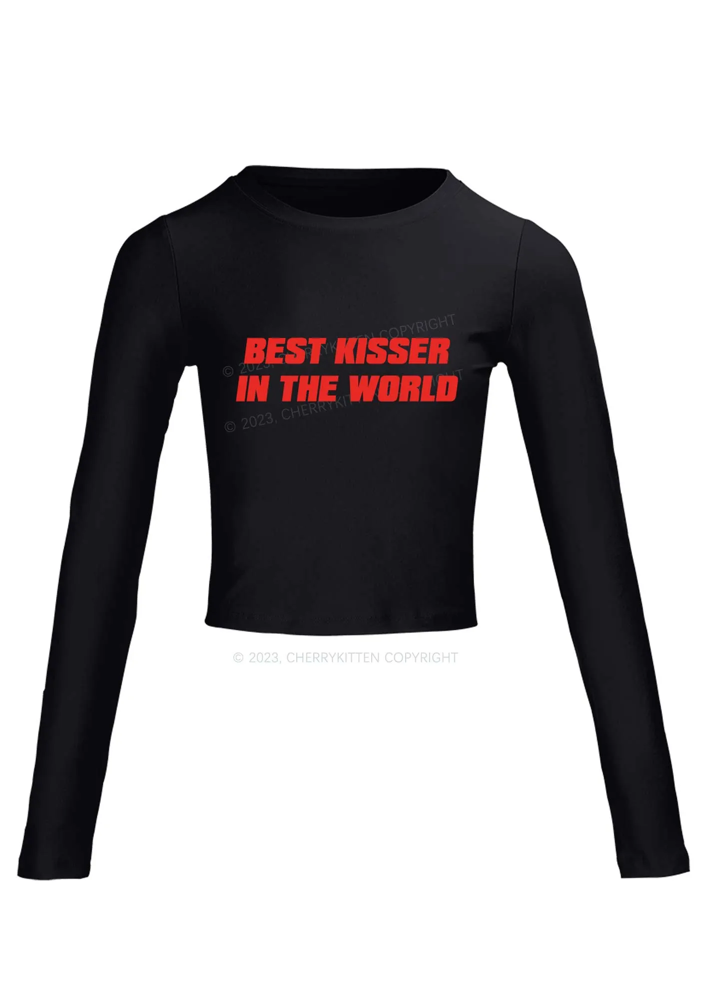 Best Kisser In The World Long Sleeve Crop Top Cherrykitten