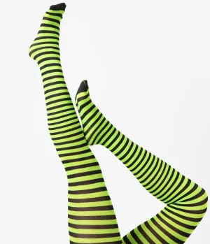 Black & Neon Green Stripe Tights