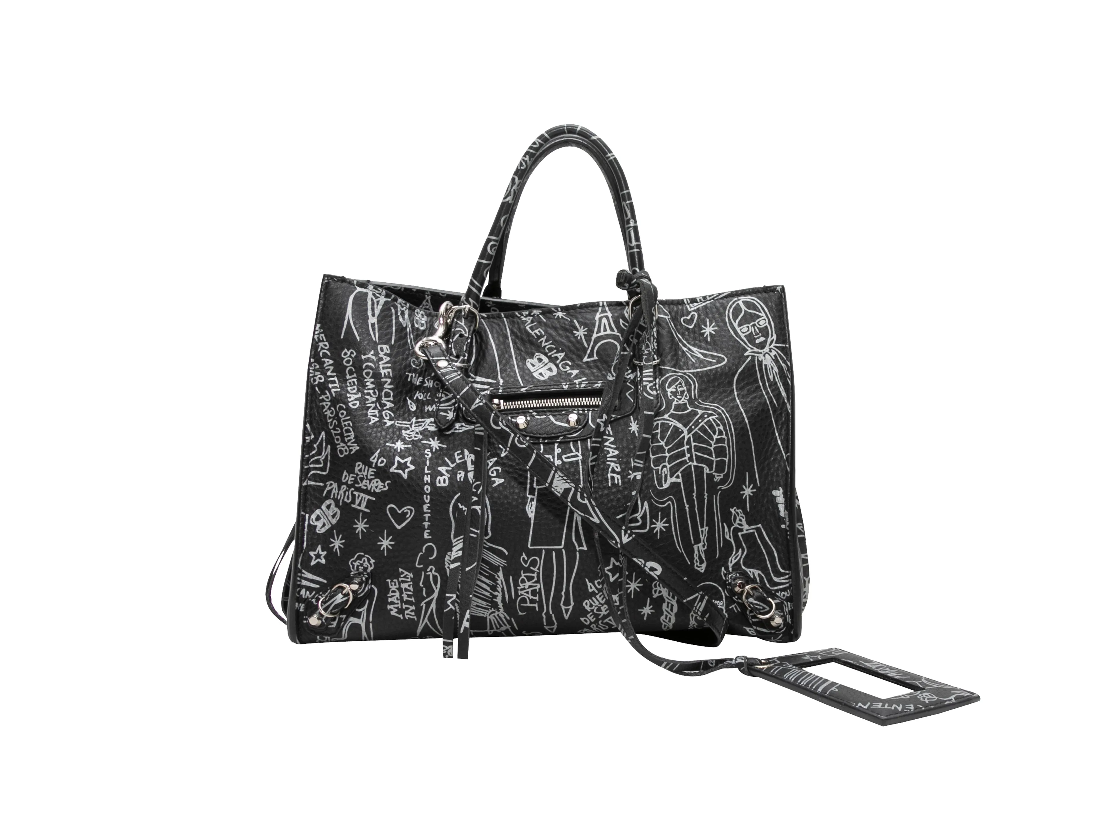 Black & White Balenciaga Small Graffiti Tote