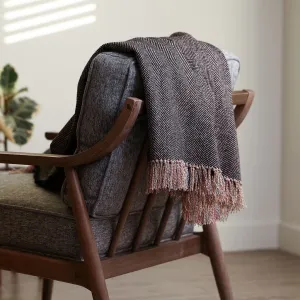 Black and White Herringbone Throw Blanket 55" X 67"  3.5" Tassels