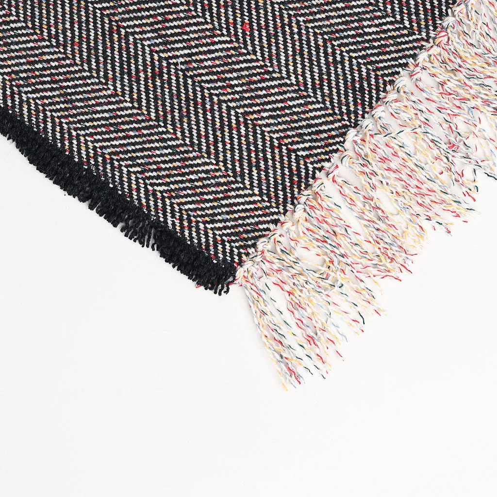 Black and White Herringbone Throw Blanket 55" X 67"  3.5" Tassels