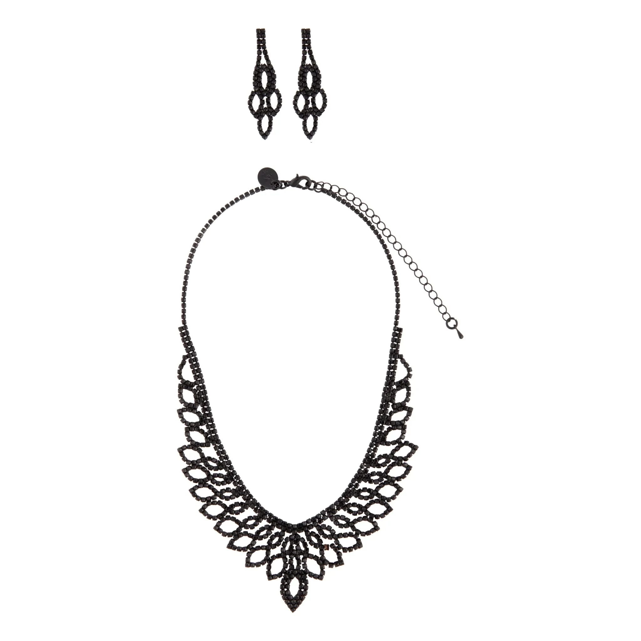 Black Decorative Cup Chain Earrings Necklace Set