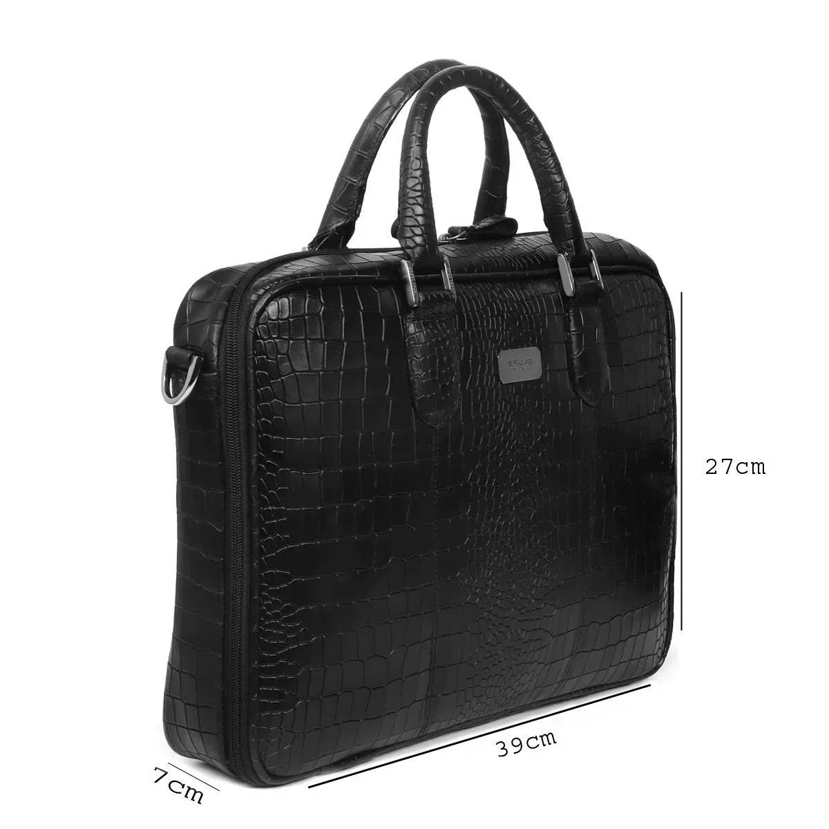 Black Deep Cut Textured Leather Laptop/Office Bag with Silver Accessories By Brune & Bareskin