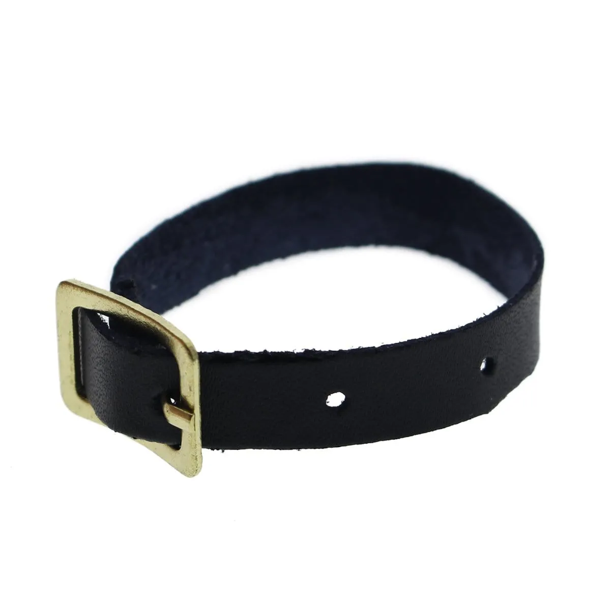 Black Genuine Leather Luggage Strap W/ Brass-Plated Buckle, 3 Holes  2420-1041