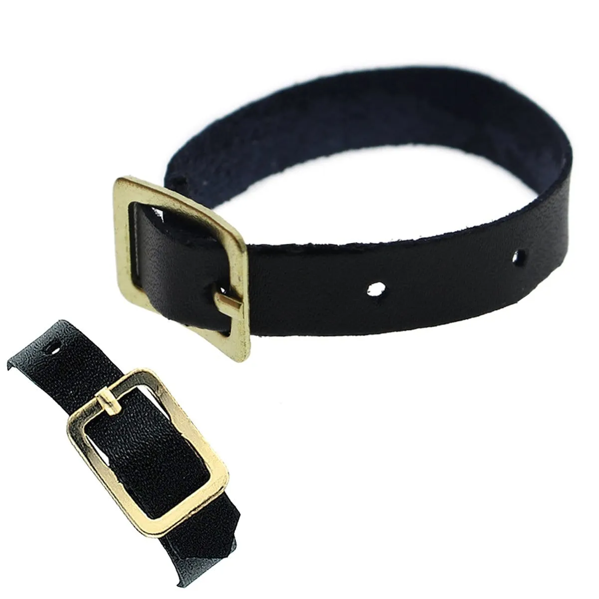 Black Genuine Leather Luggage Strap W/ Brass-Plated Buckle, 3 Holes  2420-1041