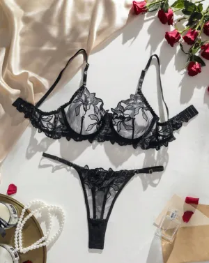 Black Lingerie Set Sexy Embroidery