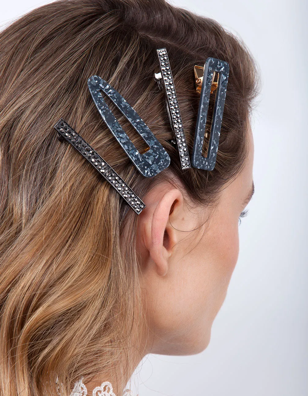 Black Sequin Diamante Hair Clip Pack