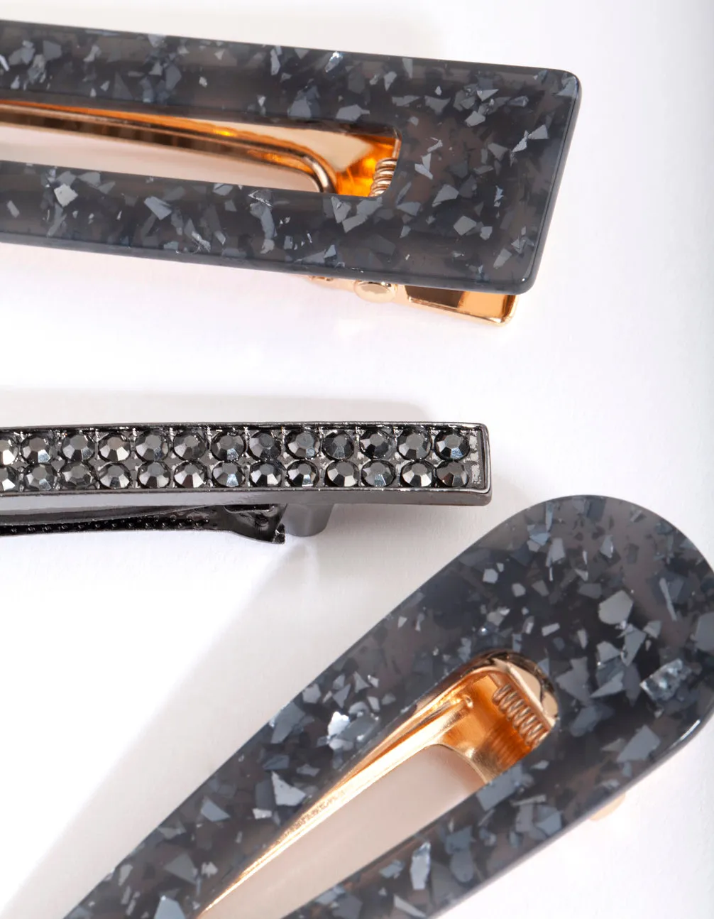 Black Sequin Diamante Hair Clip Pack