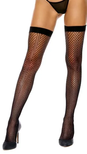 Black Zig Zag Crochet Thigh High Stockings