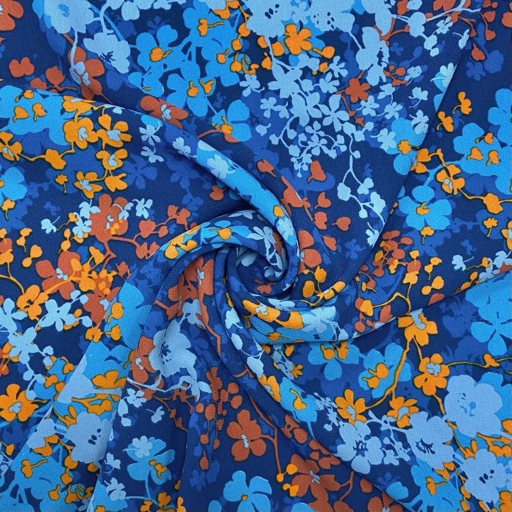 Blossoming Flowers Polyester Crepe Fabric