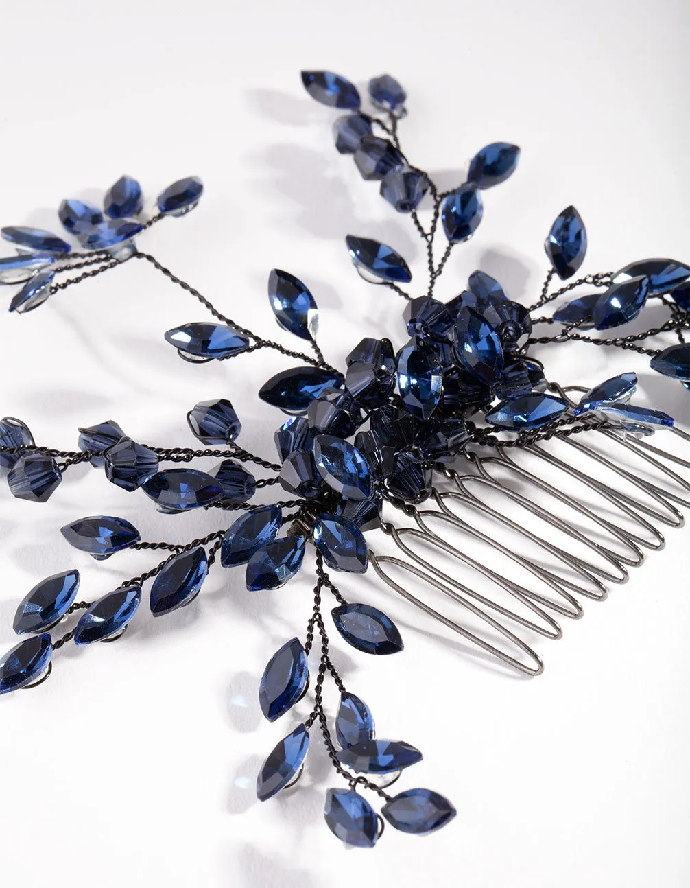 Blue Gunmetal Floral Gem Comb