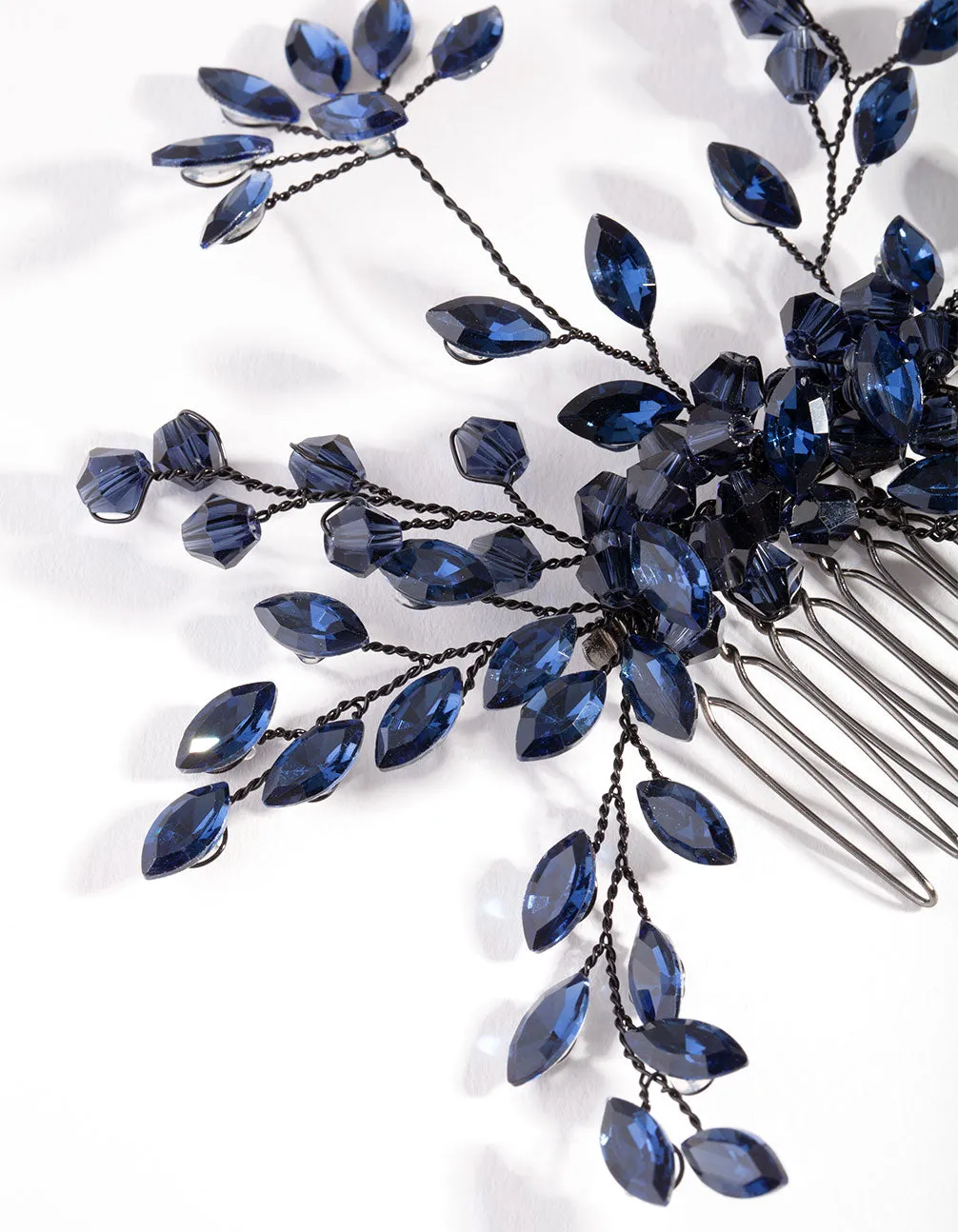 Blue Gunmetal Floral Gem Comb